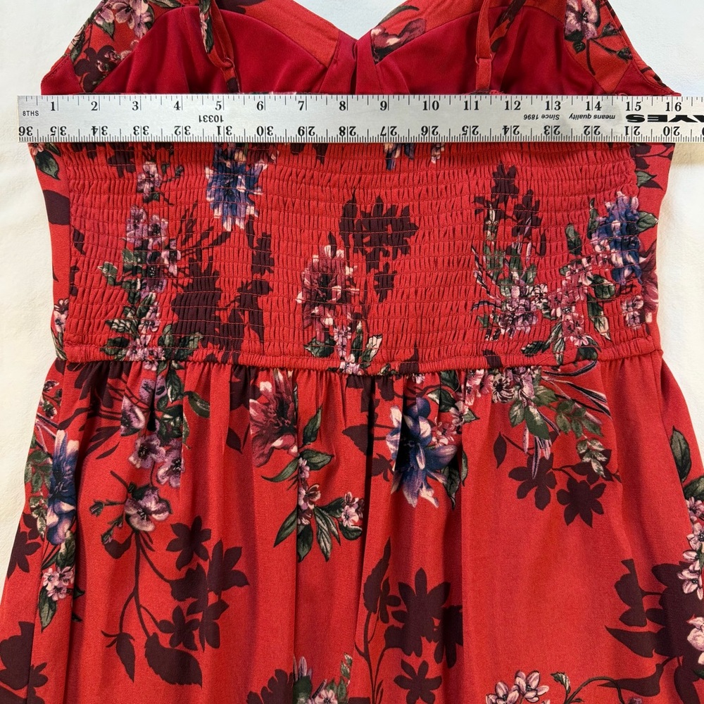 Band of Gypsies Red Floral Midi Dress Size Large Sweetheart Neck NWT - Picture 8 of 12